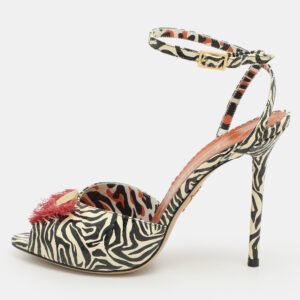 Charlotte Olympia Zebra Print Python Embossed Leather Izzy Gone Wild Ankle Strap Sandals Size 38.5