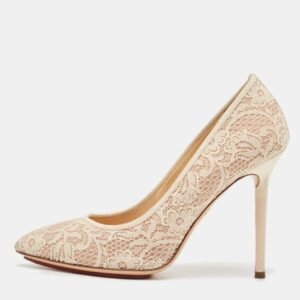 Charlotte Olympia Cream Lace and Satin Monroe Pointed Toe Pumps Size 39