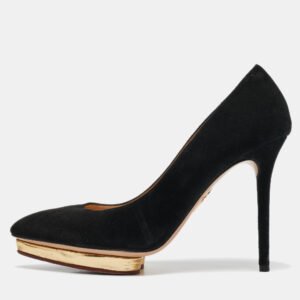 Charlotte Olympia Black Suede Debbie Platform Pumps Size 38