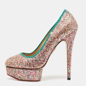 Charlotte Olympia Multicolor Glitter Dolly Platform Pumps Size 38