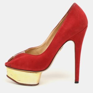 Charlotte Olympia Red Suede and PVC Platform Pumps Size 36