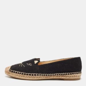 Charlotte Olympia Black Terry Fabric Kitty Espadrille Flats Size 38