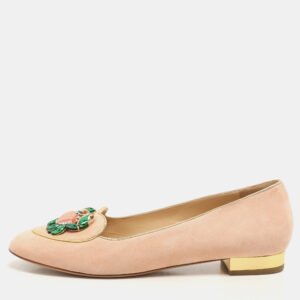 Charlotte Olympia Peach Suede Birthday Zodiac Cancer Ballet Flats Size 40
