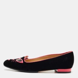 Charlotte Olympia x Barbie Collection Black/Pink Velvet Kitty Ballet Flats Size 37.5