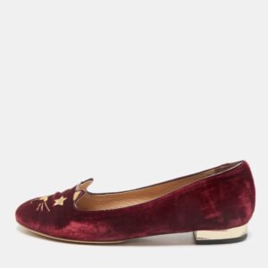 Charlotte Olympia Red Velvet Kitty Smoking Slippers Size 38