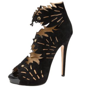 Charlotte Olympia Black Suede Eve Leaf Cutout Ankle Booties Size 39