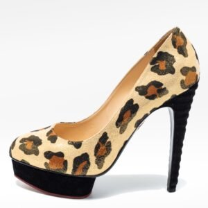 Charlotte Olympia Gold Leopard Print Glitter Suede Dolly  Pumps Size 39