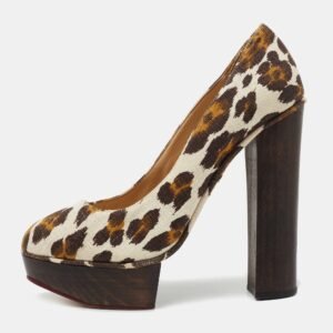 Charlotte Olympia Brown Canvas Leopard Print Platform Pumps Size 40