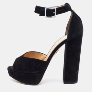 Charlotte Olympia Black Suede Platform Ankle Strap Pumps Size 37.5
