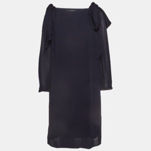 luxury-women-chloe-new-clothes-p961169-007 Chloe Navy Blue Crepe Tie-Up Detail Anthraci Robe Dress S