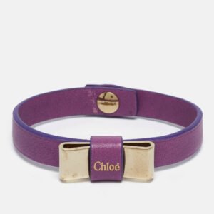 Chloe Bow Leather Gold Tone Bracelet