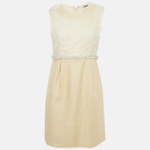 Chloe Cream Jute and Silk Sleeveless Mini Dress M