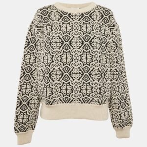Chloe Black/Cream Intarsia Crew Neck Sweater L