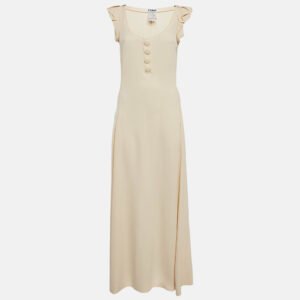 Chloe Cream Silk Blend Crepe Button Detail Maxi Dress M