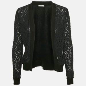 Chloe Black Crochet and Cashmere Cardigan L