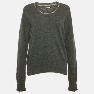 Chloe Grey Merino Wool Chain Embellished Sweater S
