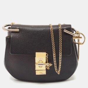 Chlo&eacute; Black Leather Mini Drew Chian Shoulder Bag