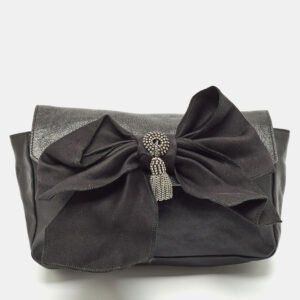 Chloe Black Leather Crystals Bow Clutch