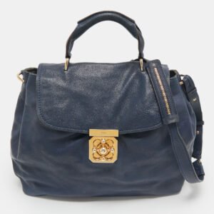 Chloe Navy Blue Leather Medium Elsie Top Handle Bag