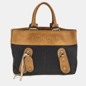 Chloe Black/Brown Denim and Leather Vintage Tote