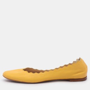 Chloe Yellow Leather Scalloped Ballet Flats Size 35