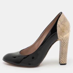 Chloe Black/Beige Patent Leather and Snakeskin Leather Pumps Size 39