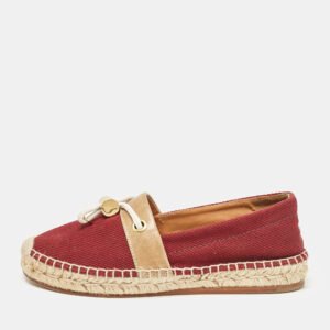 Chloe Burgundy Canvas and Leather Espadrille Flats Size 37