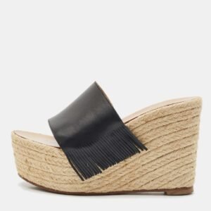 Chloe Black Leather Estel Wedge Slide Sandals Size 36