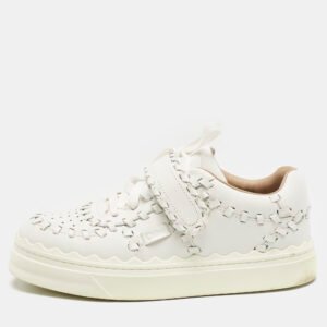 Chlo&eacute; White Leather Whipstitch Trim Sneakers Size 37