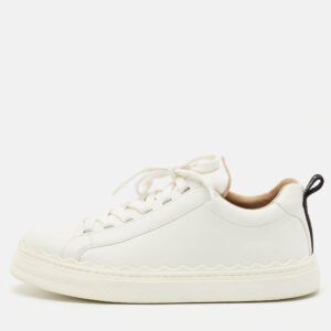 Chloe White Leather Lauren Lace Up Low Top Sneakers Size 39