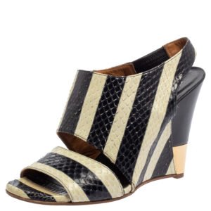 Chloe Cream/Black Striped Python Ayers Wedge Slingback Sandals 39