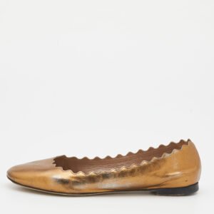 Chloe Gold Leather Lauren Scalloped Ballet Flats Size 36.5