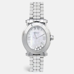 Chopard White Mother Of Pearl Stainless Steel Diamond Happy Sport 8546 Women's Wristwatch 30 mm