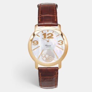 Chopard Mother Of Pearl 18K Yellow Gold Alligator Leather Happy Diamonds 20/7449 Women's Wristwatch 40 mm
