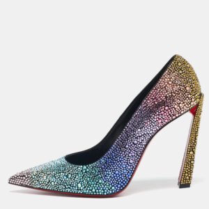 Christian Louboutin Multicolor Crystal Embellished Suede Condora Pumps Size 38.5