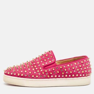 Christian Louboutin Pink Suede Boat Spike Slip On Sneakers Size 36