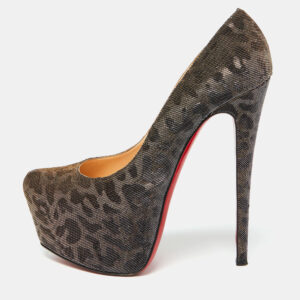 Christian Louboutin Metallic Lurex Fabric Leopard Print Daffodile Platform Pumps Size 40