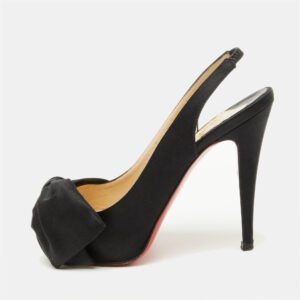 Christian Louboutin Black Satin Bow Peep Toe Platform Slingback Pumps Size 36