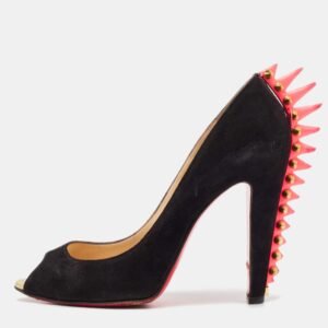 Christian Louboutin Black Suede Electropump Peep Toe Pumps Size 38