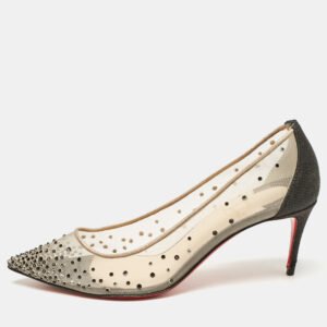 Christian Louboutin Black Glitter and Mesh Follies Strass Pumps Size 38