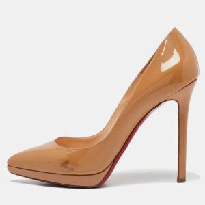 Christian Louboutin Beige Patent Leather Pigalle Plato Pumps Size 38