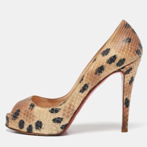 Christian Louboutin Beige/Black Snakeskin Leather Prive Platform Pumps Size 38.5