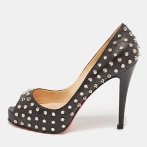 Christian Louboutin Black Leather Very Prive Spikes Pumps Size 38
