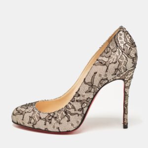 Christian Louboutin Black/Pink Lace and Satin Fifi Pumps Size 37