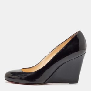 Christian Louboutin Black Patent Leather Ron Ron Wedge Pumps Size 38.5