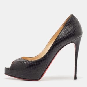 Christian Louboutin Black Python Leather Very Prive Peep Toe Pumps Size 38.5