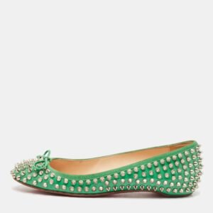 Christian Louboutin Green Patent Leather Spikes Big Kiss Ballet Flats Size 37