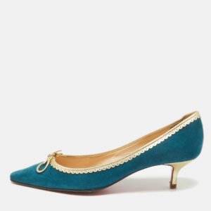 Christian Louboutin Blue/Gold Leather and Suede Pointed Toe Pumps Size 38