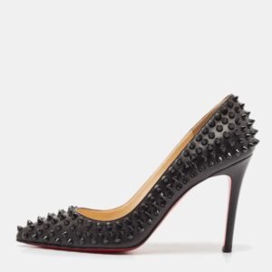 Christian Louboutin Black Leather Pigalle Spikes Pumps Size 37.5
