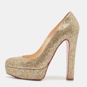 Christian Louboutin Multicolor Coarse Glitter Bibi Platform Pumps Size 38